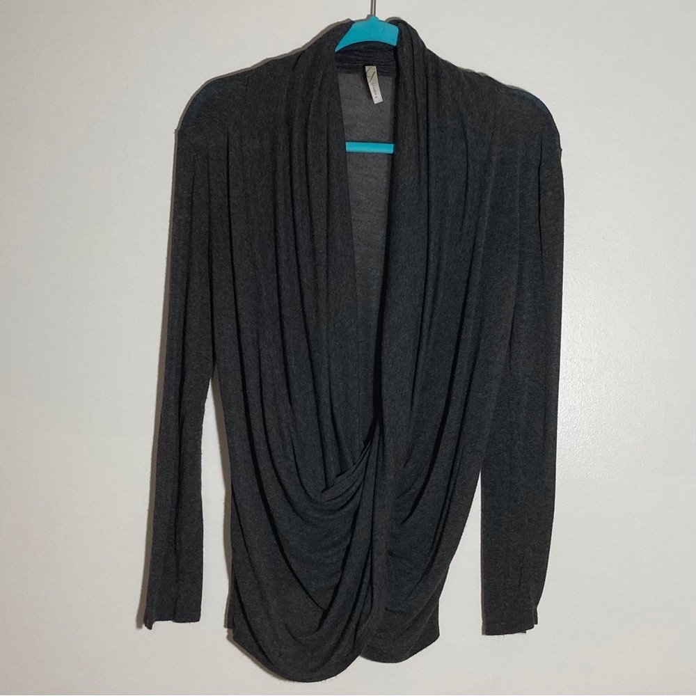 Ginger G Gray Cardigan Sweater with‎ Draped Shawl Collar